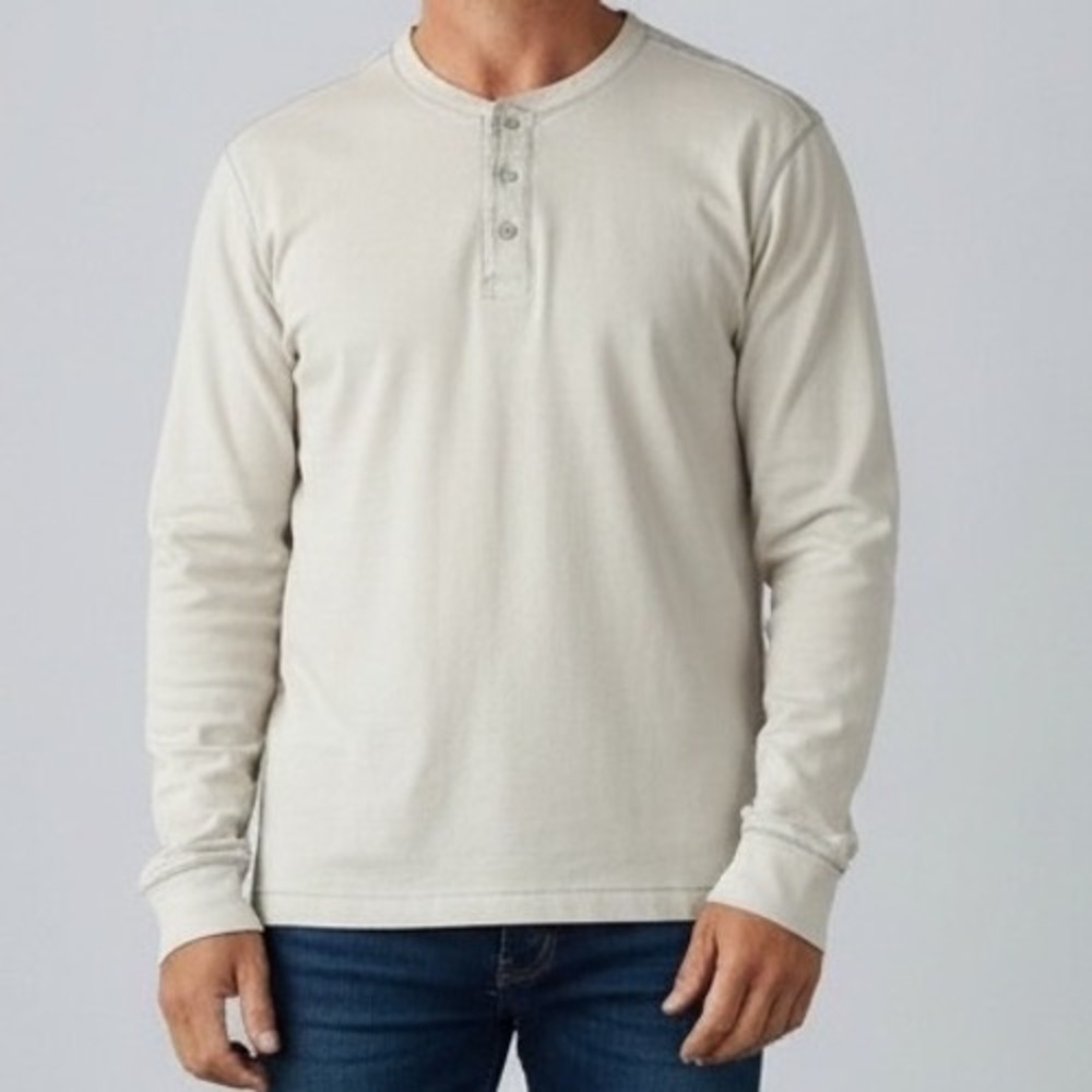 Timberland Mens Long Sleeve Henley Shirt Beige Tan Cotton Large gropcore utility